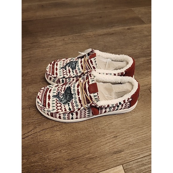 Hey Dude Wally Merry Fishmas Sweater Loafers Mens 11 Red Green Christmas Slip On main image 2